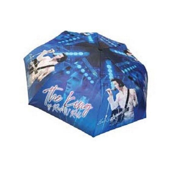 New On Stage Blue 40" Width Elvis Presley Compact Umbrella King of Rock Licensed - Picture 2 of 3